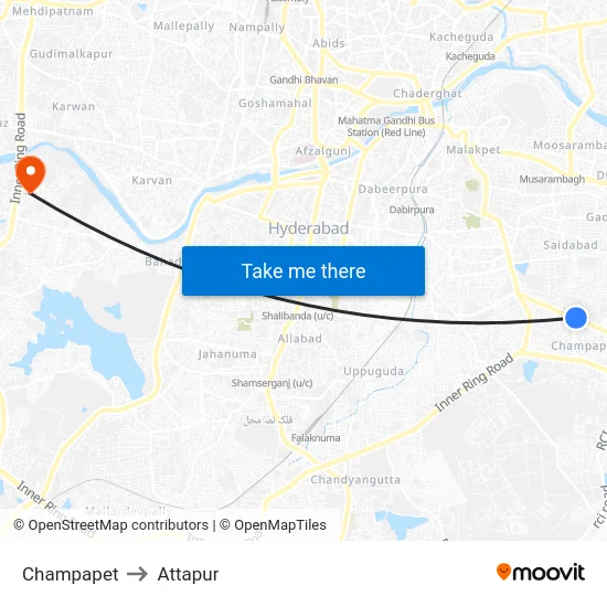 Champapet to Attapur map
