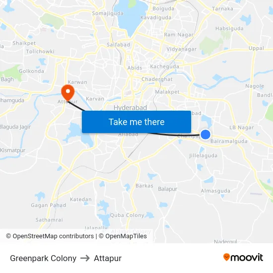 Greenpark Colony to Attapur map