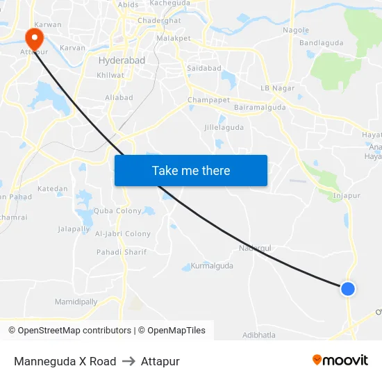 Manneguda X Road to Attapur map
