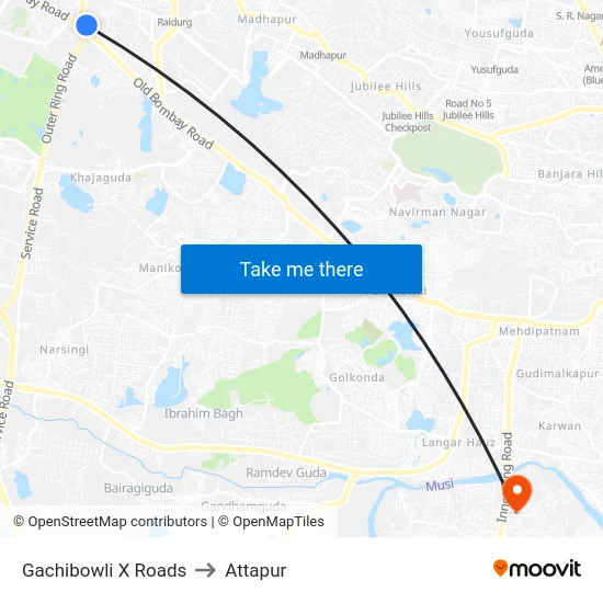 Gachibowli X Roads to Attapur map