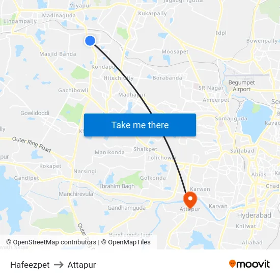 Hafeezpet to Attapur map