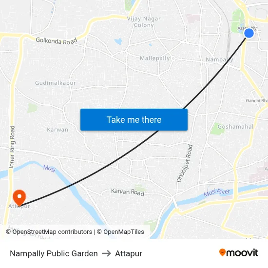 Nampally Public Garden to Attapur map