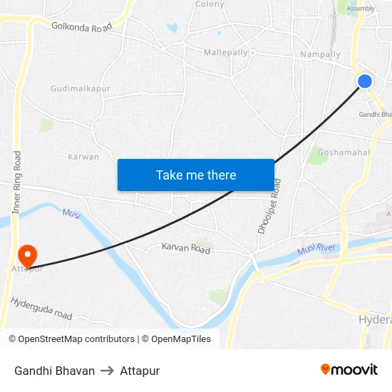Gandhi Bhavan to Attapur map