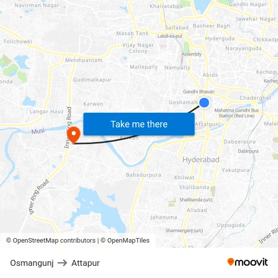 Osmangunj to Attapur map