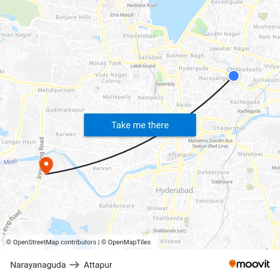 Narayanaguda to Attapur map
