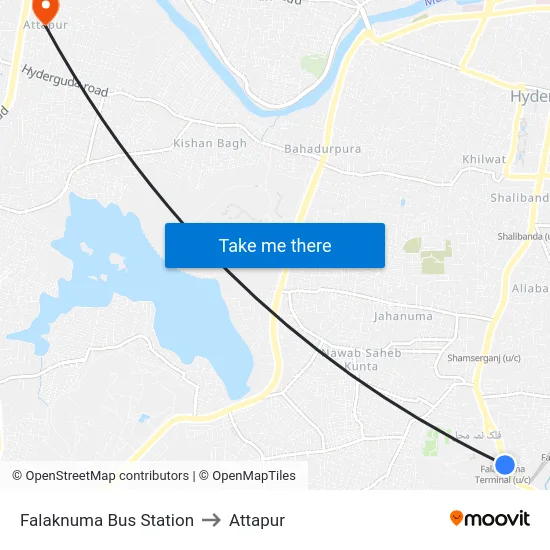 Falaknuma Bus Station to Attapur map