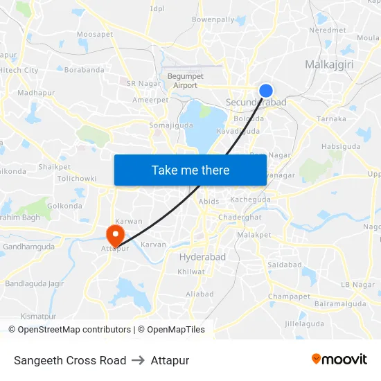 Sangeeth Cross Road to Attapur map