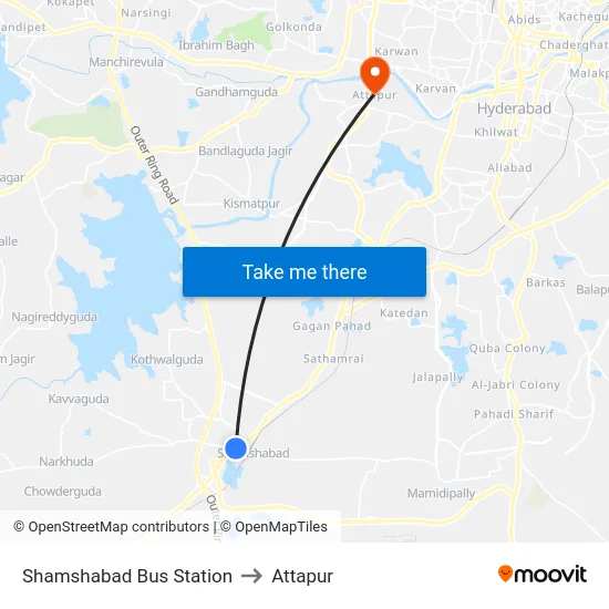 Shamshabad Bus Station to Attapur map