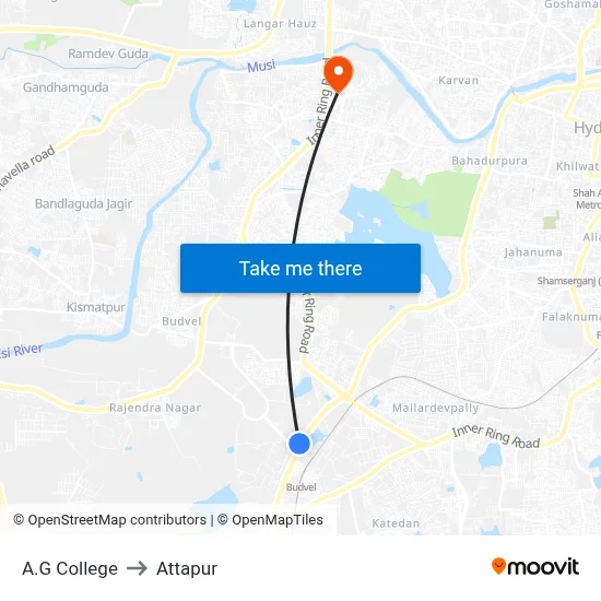 A.G College to Attapur map