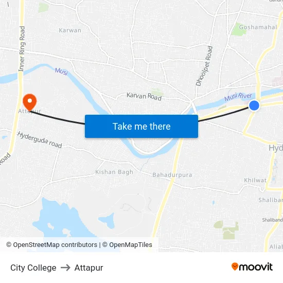 City College to Attapur map