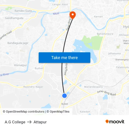 A.G College to Attapur map