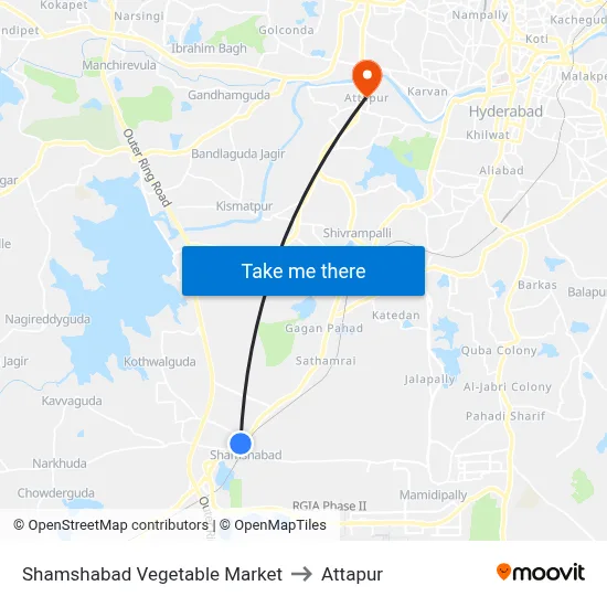 Shamshabad Vegetable Market to Attapur map