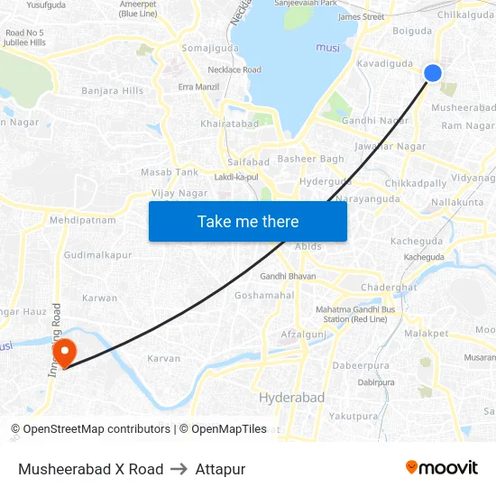 Musheerabad X Road to Attapur map