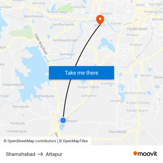 Shamshabad to Attapur map