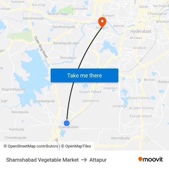Shamshabad Vegetable Market to Attapur map
