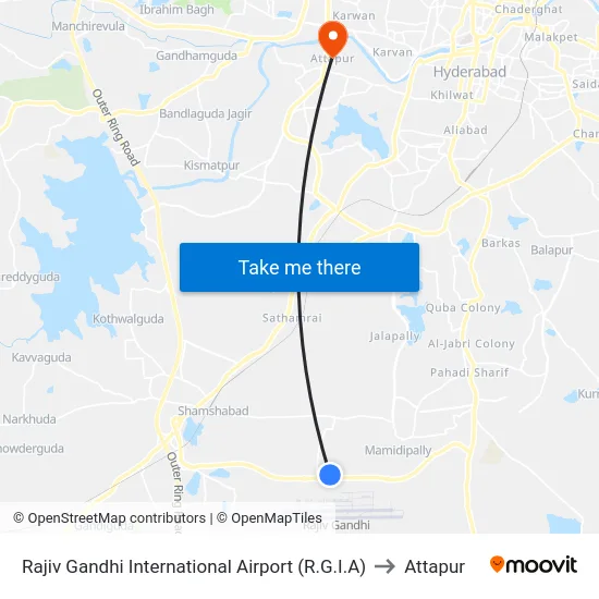 Rajiv Gandhi International Airport (R.G.I.A) to Attapur map