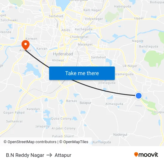 B.N Reddy Nagar to Attapur map