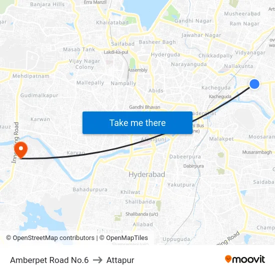Amberpet Road No.6 to Attapur map