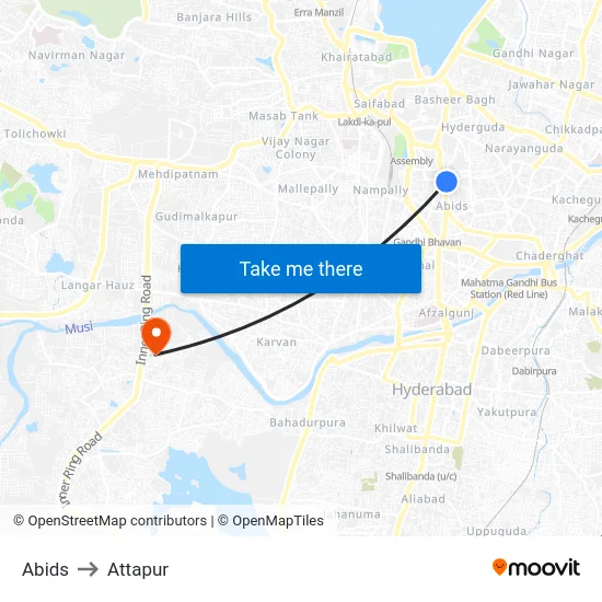 Abids to Attapur map