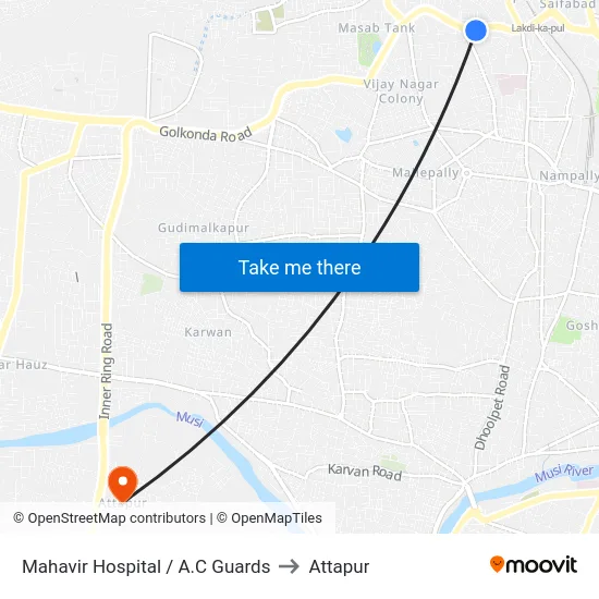 Mahavir Hospital / A.C Guards to Attapur map
