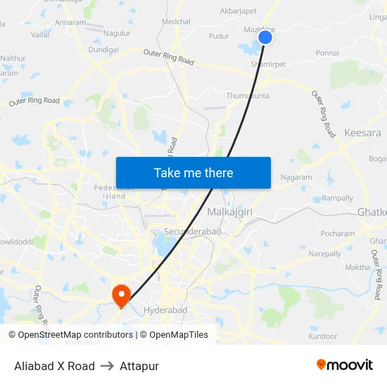 Aliabad X Road to Attapur map