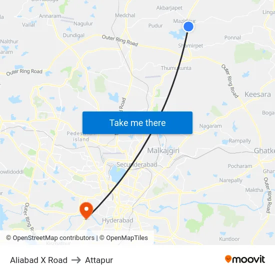 Aliabad X Road to Attapur map