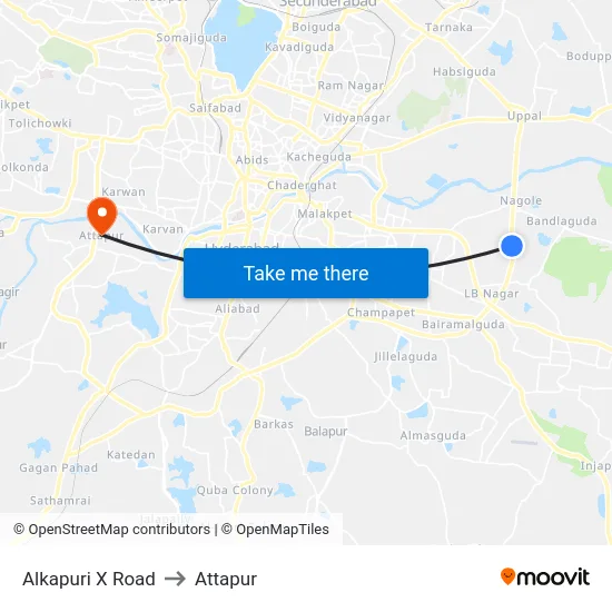 Alkapuri X Road to Attapur map