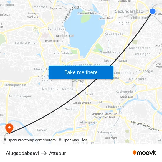 Alugaddabaavi to Attapur map