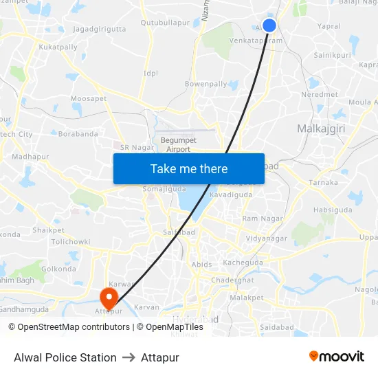 Alwal Police Station to Attapur map