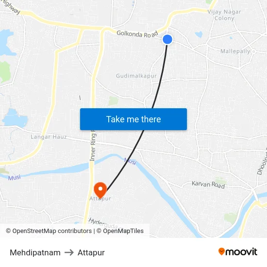 Mehdipatnam to Attapur map