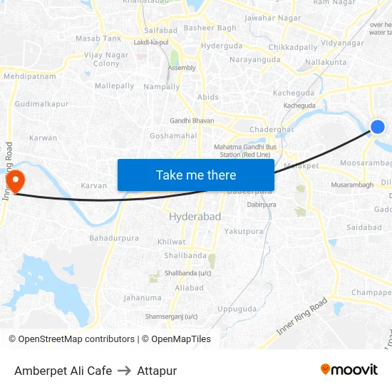 Amberpet Ali Cafe to Attapur map