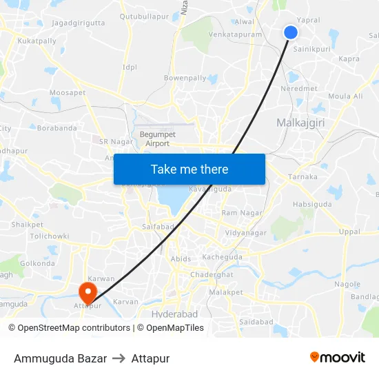 Ammuguda Bazar to Attapur map