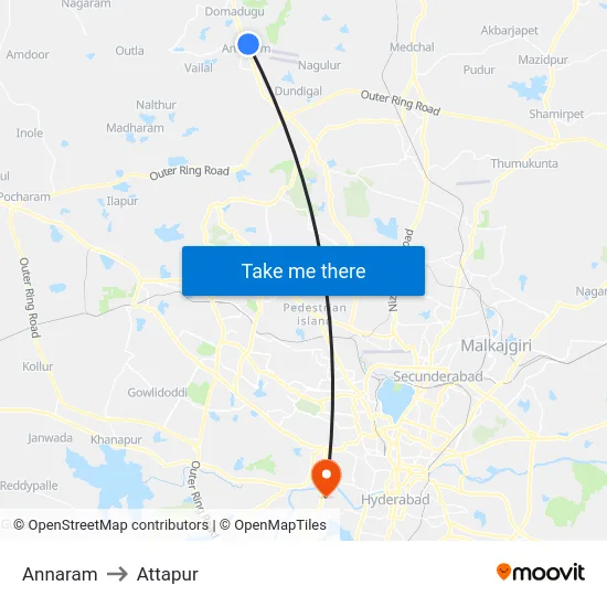 Annaram to Attapur map