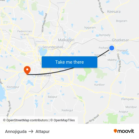 Annojiguda to Attapur map