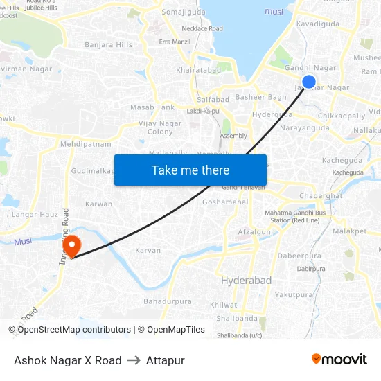 Ashok Nagar X Road to Attapur map