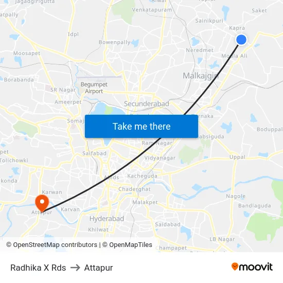 Radhika X Rds to Attapur map