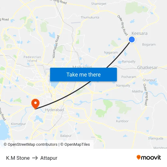 K.M Stone to Attapur map