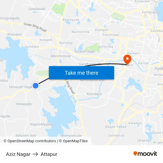 Aziz Nagar to Attapur map