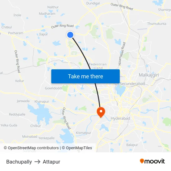 Bachupally to Attapur map
