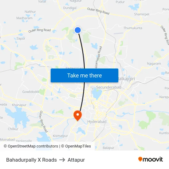 Bahadurpally X Roads to Attapur map