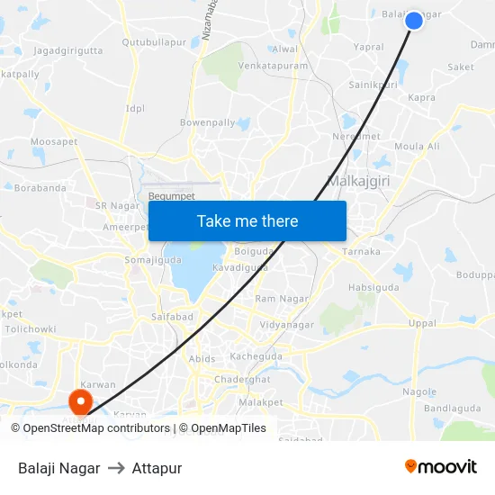 Balaji Nagar to Attapur map