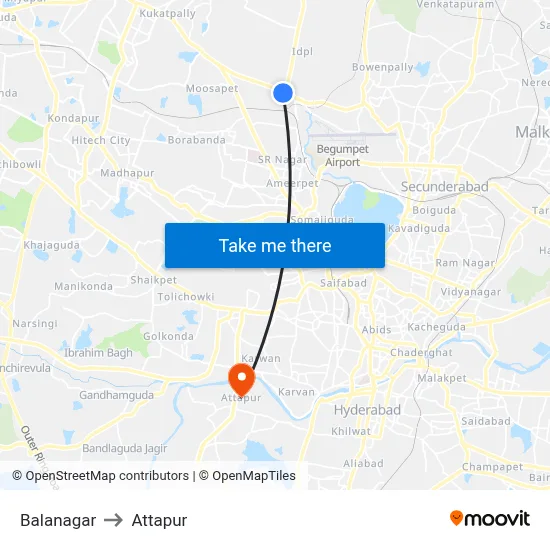 Balanagar to Attapur map