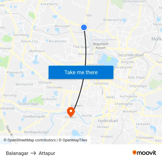 Balanagar to Attapur map