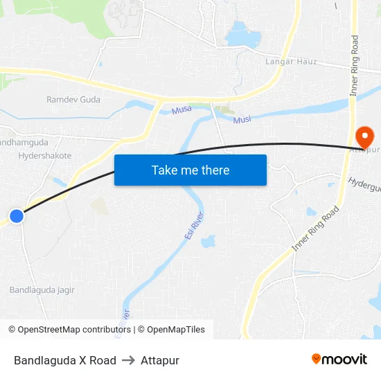 Bandlaguda X Road to Attapur map