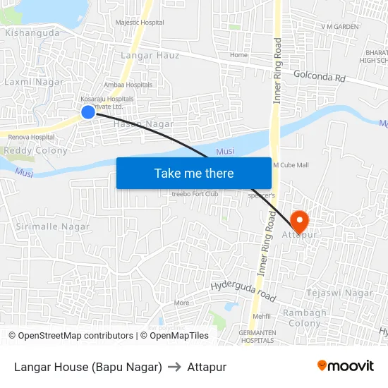 Langar House (Bapu Nagar) to Attapur map