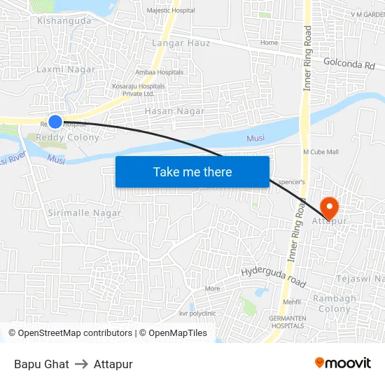 Bapu Ghat to Attapur map