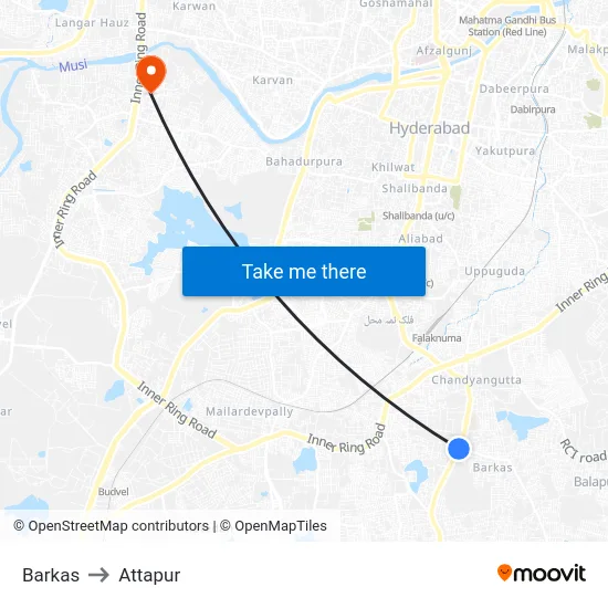 Barkas to Attapur map