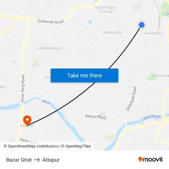 Bazar Ghat to Attapur map