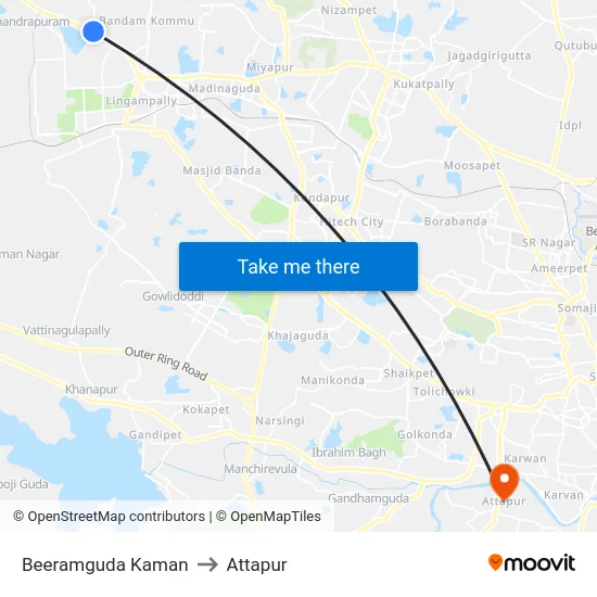 Beeramguda Kaman to Attapur map