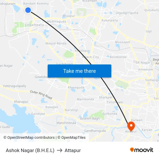 Ashok Nagar (B.H.E.L) to Attapur map